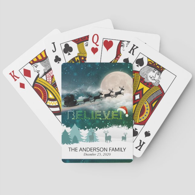 Christmas Holiday Party Santa Hat Reindeer Sleigh Playing Cards (Back)