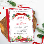Christmas/Holiday Party Vintage Truck and Greenery Invitation<br><div class="desc">Delight friends and family with this beautiful Christmas or Holiday party invitation with exquisite border on the bottom with hand painted watercolor greenery, holiday cookies and holiday treats and red vintage truck carrying Christmas trees. On the top red ribbon with holly, greenery and mistletoe encasing "Christmas" or "Holiday" word ,...</div>