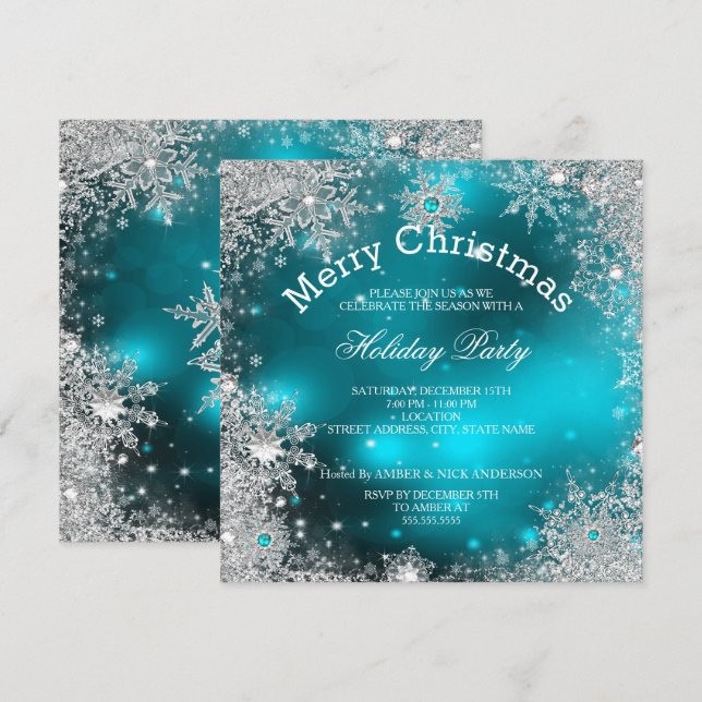 Christmas Holiday Party Winter Wonderland Teal Invitation (Front/Back)