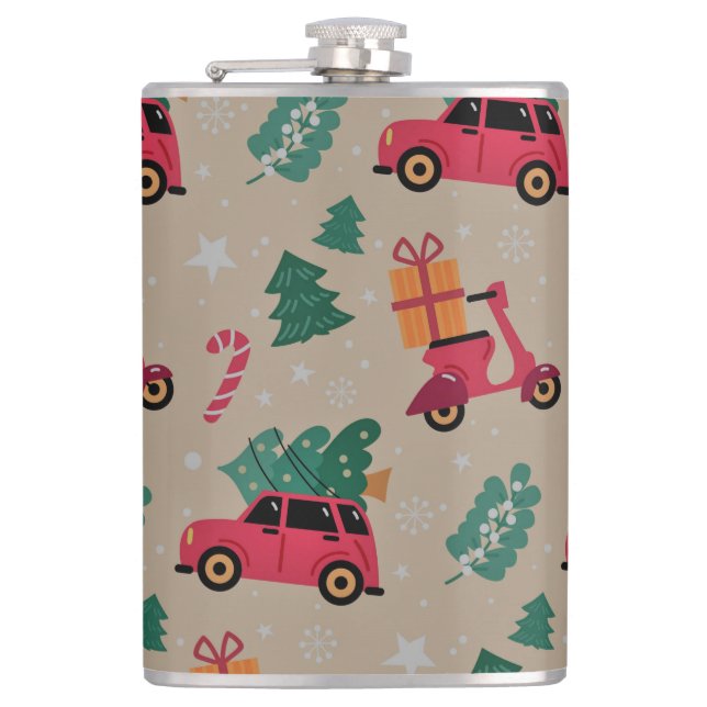 Christmas Holiday Patten  Wrapping Paper Sheets Hip Flask (Front)