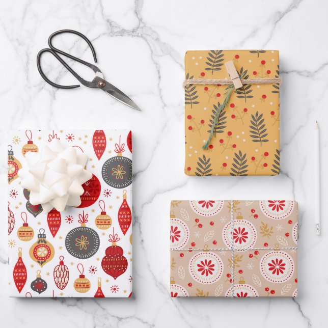 Christmas Holiday Pattern Modern Bauble Wrapping Paper Sheet (Front)