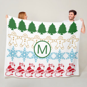 Christmas Holiday Pattern Monogram Cute Funny Fleece Blanket