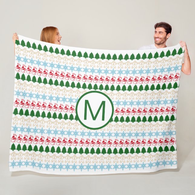 Christmas Holiday Pattern Monogram Cute Funny Fleece Blanket (In Situ)