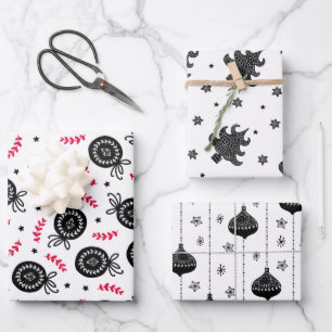 Christmas Holiday Pattern Scandinavian Style Wrapping Paper Sheet