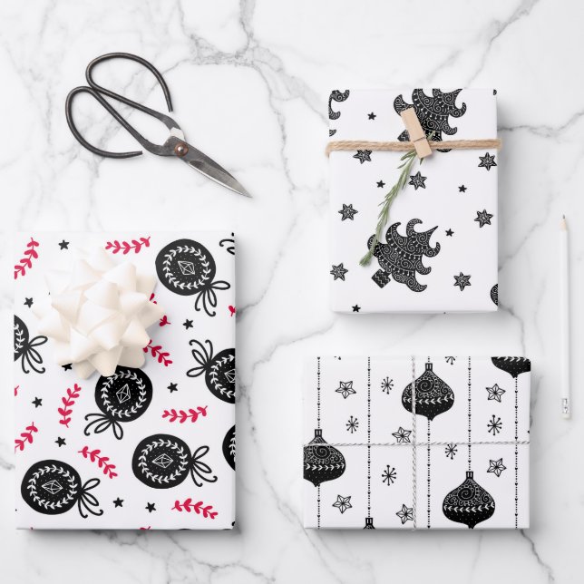 Christmas Holiday Pattern Scandinavian Style Wrapping Paper Sheet (Front)