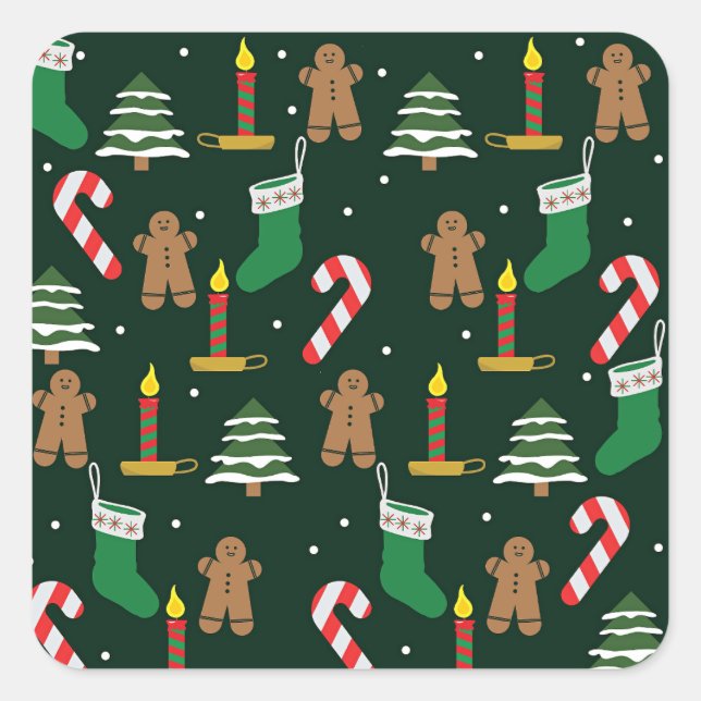 Christmas Holiday Pattern Square Sticker (Front)