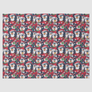Christmas Holiday Penguins in Santa Hats Tissue Paper