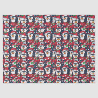Christmas Holiday Penguins in Santa Hats Tissue Paper