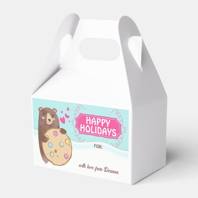 Christmas holiday personalized bear cookie treat favor box (Back Side)