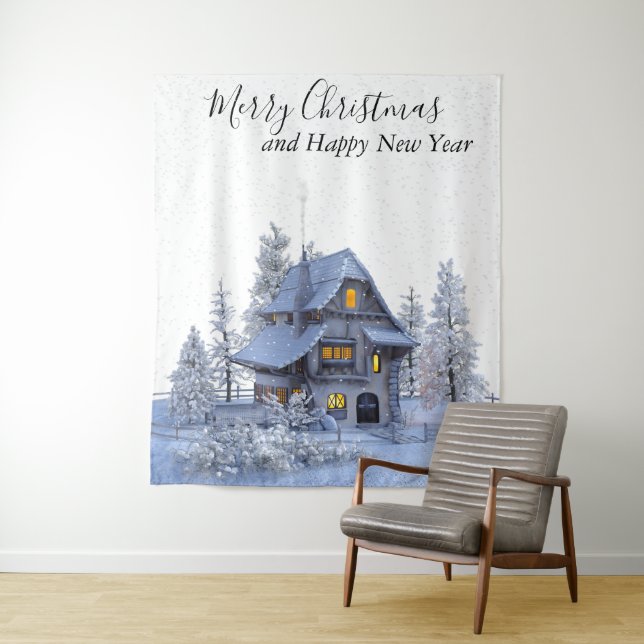 Christmas Holiday Photo Backdrop Party Tapestry (In Situ)