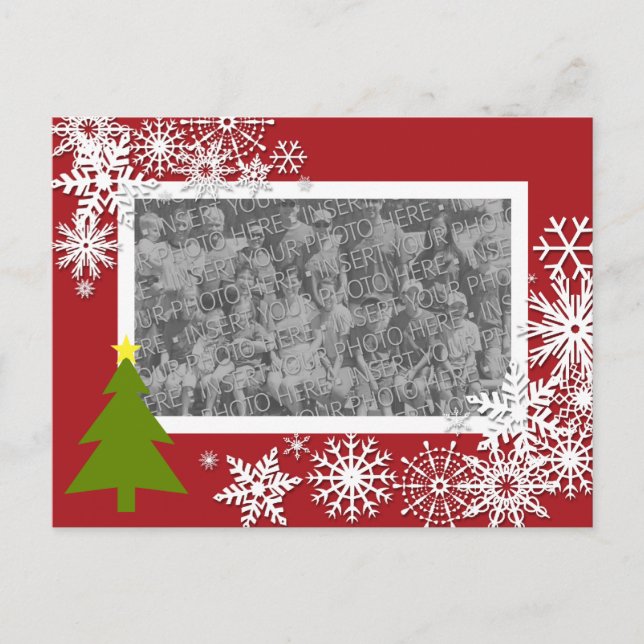 Christmas Holiday Photo Card w/ Snowflakes & Tree (Front)