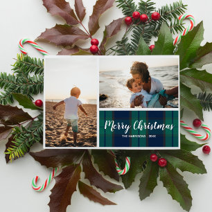 Christmas Holiday Photo Collage Black Watch Plaid Card