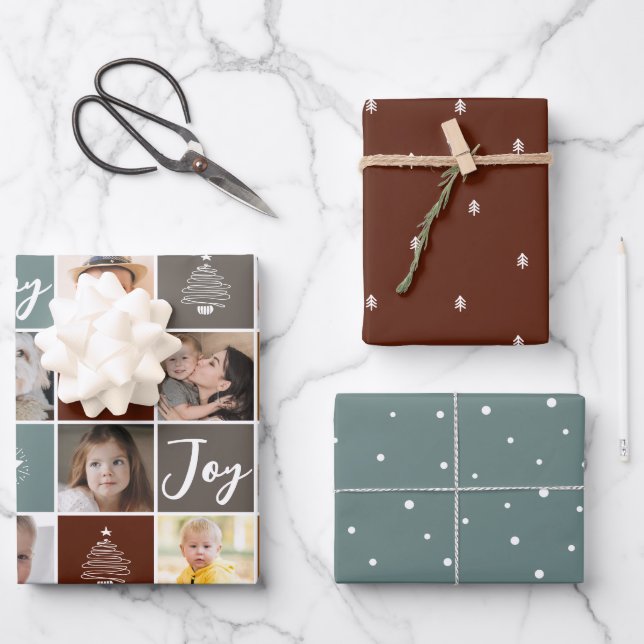 Christmas Holiday Photo Collage Snow Trees Modern Wrapping Paper Sheet (Front)