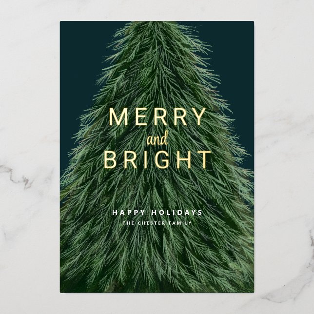 Christmas Holiday Pine Tree and Photo Foil Invitat (Front)