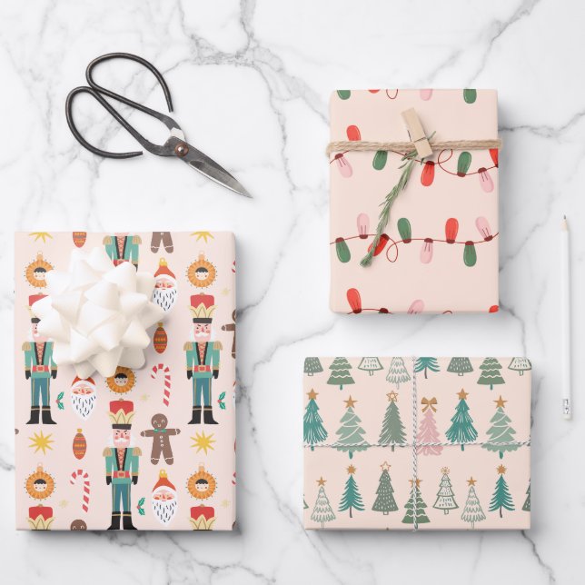 Christmas Holiday Pink  Decoration Wrapping Paper (Front)