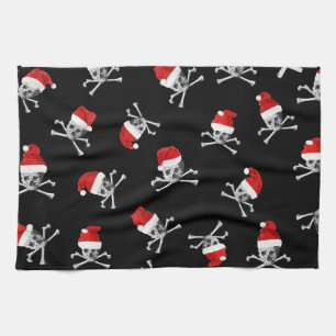 Christmas Holiday Pirate Skulls on Black Kitchen Towel