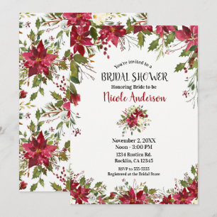 Christmas Holiday Poinsettia Flower Bridal Shower Invitation