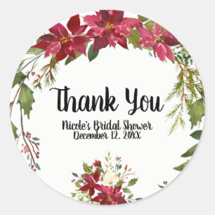 Christmas Holiday Poinsettia Flower Winter Floral Classic Round Sticker