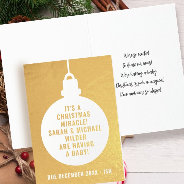 Christmas Holiday Pregnancy Announcement Foil Card (Add your own happy pregnancy announcement to this festive foil card)