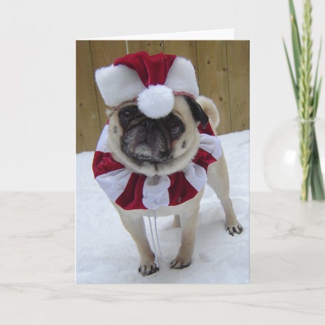 Christmas Holiday Pug in Snow Card (Front)