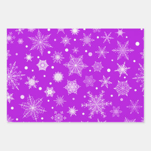 Christmas Holiday Purple Snowflakes Xmas Pattern Wrapping Paper Sheet