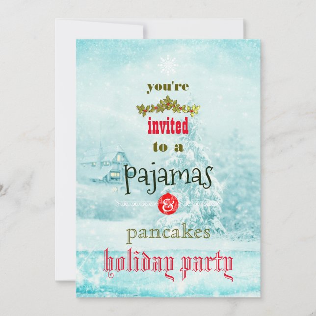 Christmas Holiday Pyjamas & Pancakes Family Party Invitation (Front)
