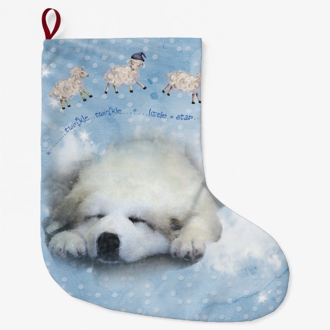 Christmas Holiday - Pyr Puppy Counting Sheep Large Christmas Stocking (Front)