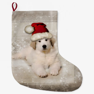 Christmas Holiday - Pyr Puppy Santa Hat Large Christmas Stocking