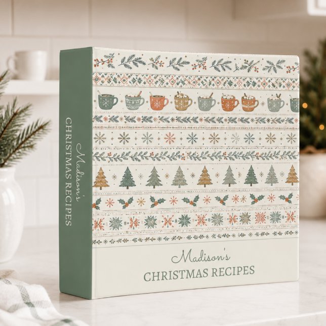 Christmas Holiday Recipe Binder (elegant sage green cream cozy hygge holiday Christmas recipe binder with custom name)
