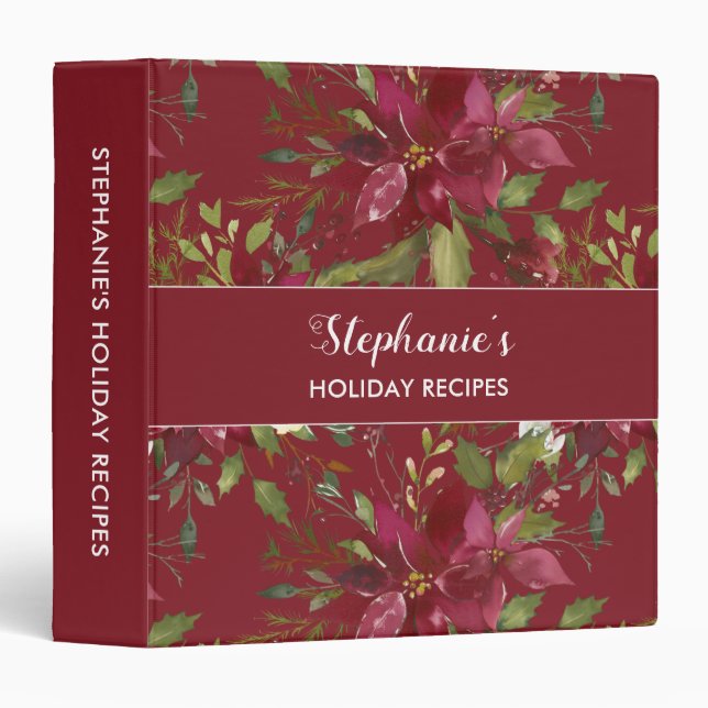 Christmas Holiday Recipe Binder Floral Burgundy (Front/Spine)
