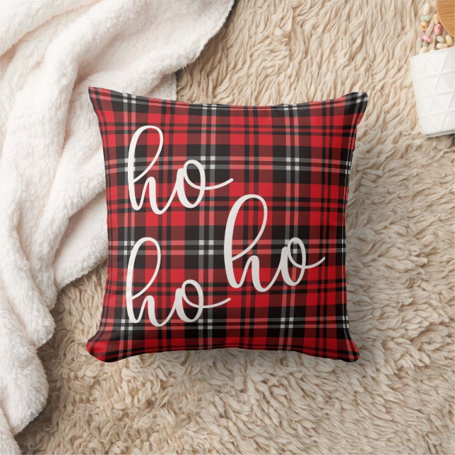 Christmas Holiday Red and Black Tartan Throw Pillow (Blanket)