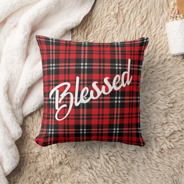 Christmas Holiday Red and Black Tartan Throw Pillow (Blanket)