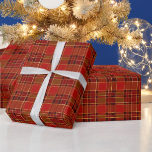 Christmas Holiday Red and Gold Plaid Wrapping Paper