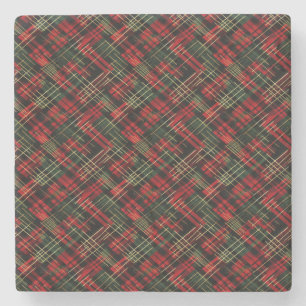 Christmas Holiday Red And Green Plaid Gold Foil Stone Coaster