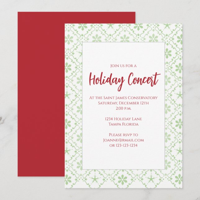 Christmas Holiday Red and Green Snowflake Simple Invitation (Front/Back)