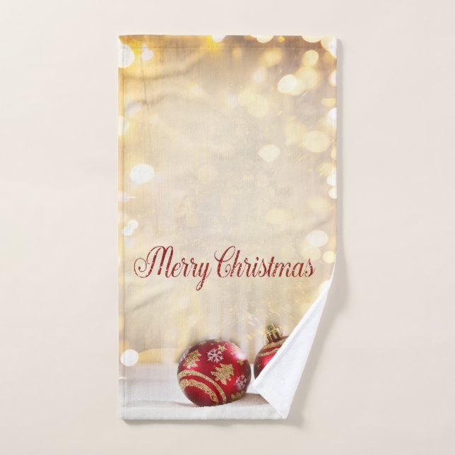Christmas Holiday-Red Christmas Balls Bokeh Bath Towel Set (Hand Towel)