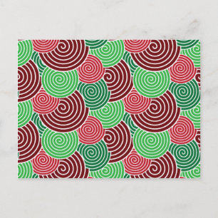 Christmas Holiday Red Green Spiral Pattern Postcard