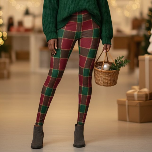 Christmas Holiday Red & Green Tartan Pattern Leggings (Christmas Holiday Red & Green Tartan Pattern Leggings
)