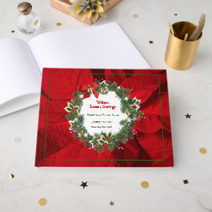 Christmas Holiday Red Poinsettia Custom  Guest Book
