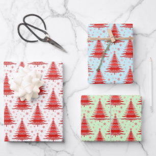 Christmas Holiday Red Trees Pattern Gift Wrapping Paper Sheet