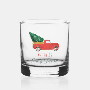 Christmas Holiday Red Truck Family Custom Whiskey Glass