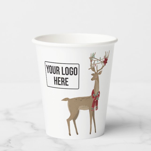 Christmas Holiday Reindeer Business Logo Paper Paper Cups (Front)