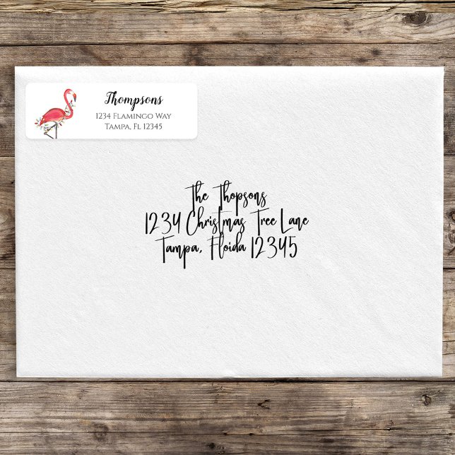 Christmas Holiday Return Adresse Flamants roses ro (Christmas holiday lights pink flamingo return address labels. )