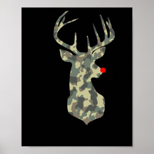 Christmas Holiday Rudolf Reindeer Red Nose Camo Hu Poster
