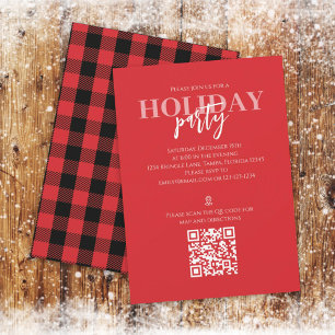 Christmas Holiday Rustic Buffalo Plaid QR Code Map Invitation