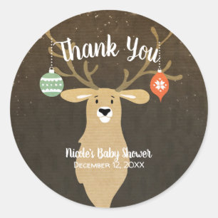 Christmas Holiday Rustic Deer Baby Shower Favour Classic Round Sticker