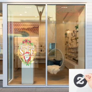 Christmas Holiday Sale Santa Claus Holly Berry Window Cling