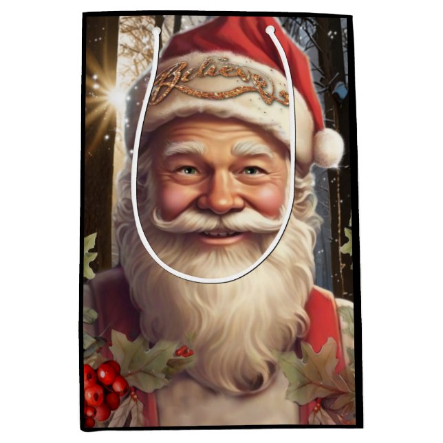 Christmas holiday Santa Claus snowy woodland Medium Gift Bag (Front)