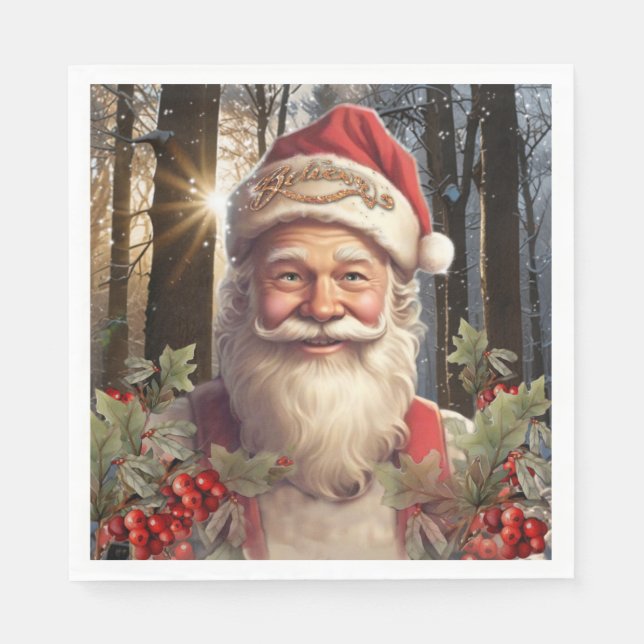 Christmas holiday Santa Claus snowy woodland Napkin (Front)