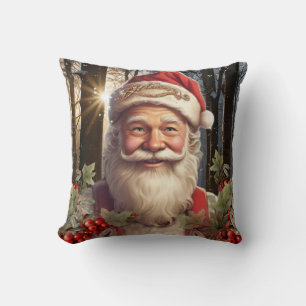 Christmas holiday Santa Claus snowy woodland Throw Pillow